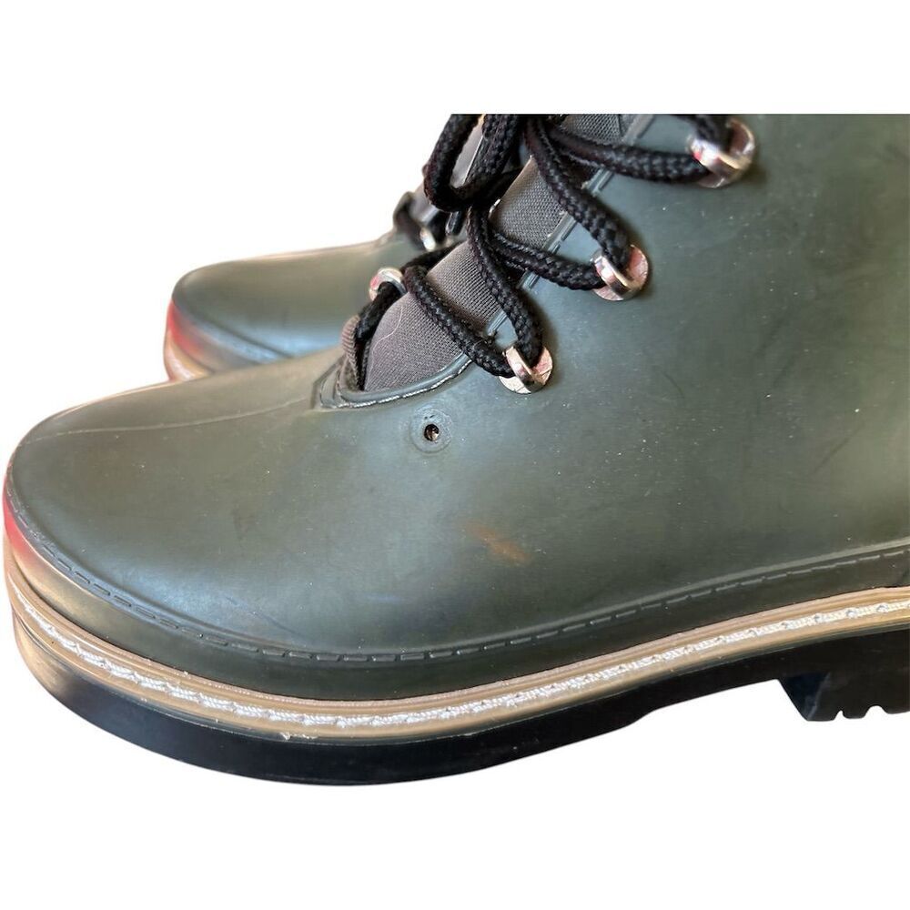 Marc Fisher LTD Women's‎ Green Ankle Snow Boots Fur Trim Lace-Up Winter size 8